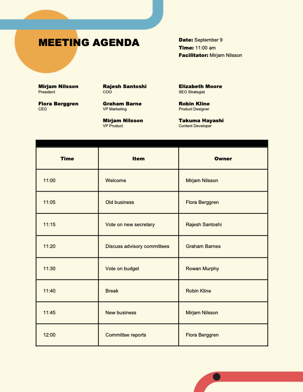 Metropolitan meeting agenda